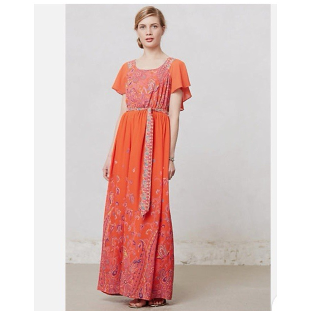 Maeve Dress 0 Blushed Paisley Maxi Anthropology Orange Floral